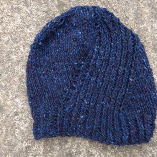Bonnet torsadé laine tweed bleu marine