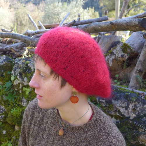 Béret laine mohair rouge