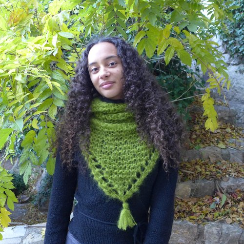 Écharpe fantaisie 3angel vert anis tricotée en mohair