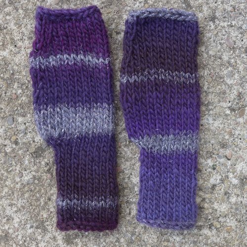 Mitaines grosse laine violet et argenté