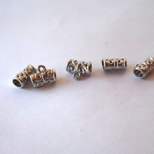 Lot de 12 bélières-tubes en métal argenté