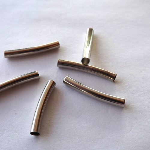 Lot de 8 connecteurs, perles-tubes lisses courbées en laiton argenté