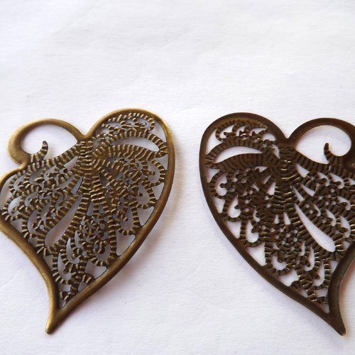 Lot de 3 estampes filigranées cœur, pendentifs