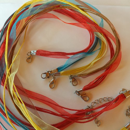 Lot de 5 colliers organza et coton ciré