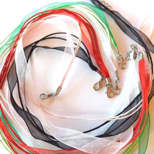 Lot de 5 colliers organza et coton ciré