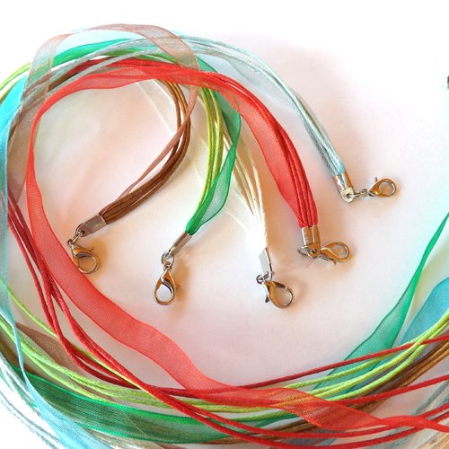 Lot de 5 colliers organza et coton ciré