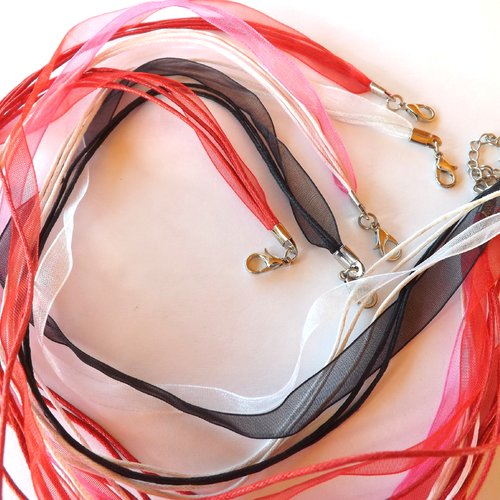 Lot de 5 colliers organza et coton ciré