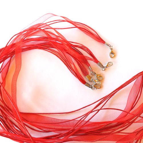Lot de 5 colliers rouges en organza et coton ciré