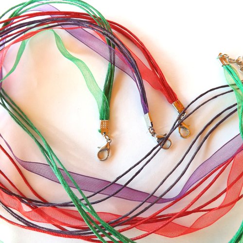 Lot de 5 colliers organza et coton ciré