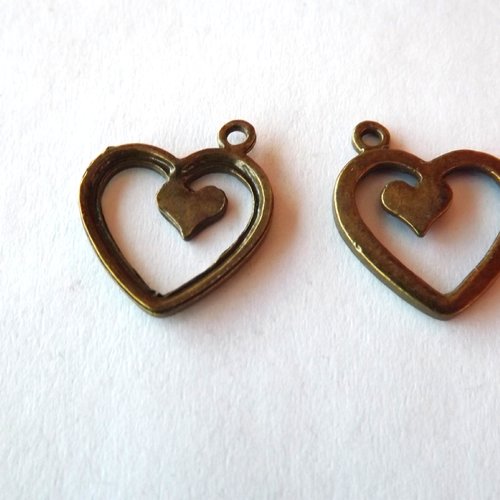 Lot de10 breloques doubles cœurs, pendentifs, connecteurs