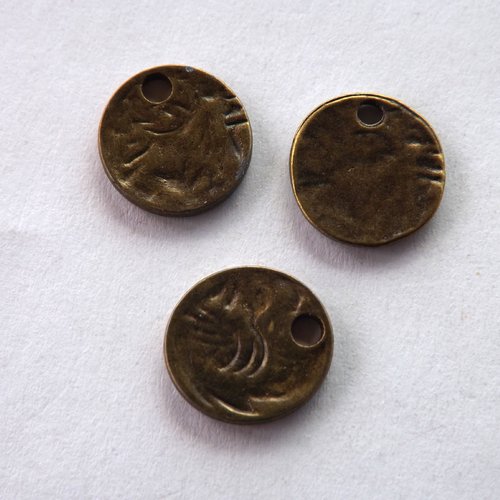 Lot de 12 breloques sequins martelés ronds, pendentifs