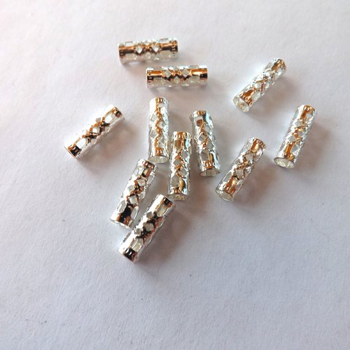 Lot de 43 connecteurs, perles-tubes filigranées en métal argenté