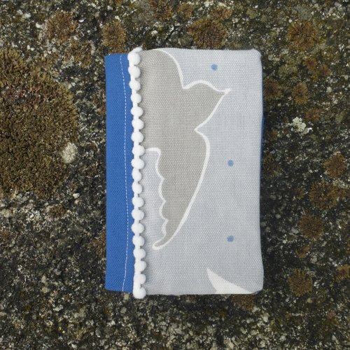 Petit carnet bleu oiseau taupe en coton