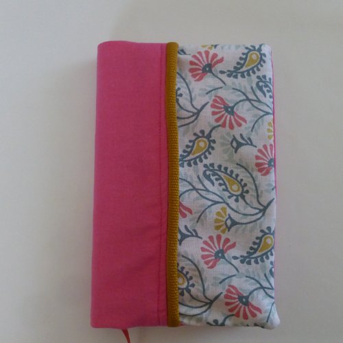 Petit carnet fleurs rose et moutarde en coton