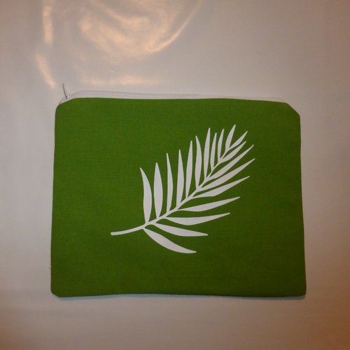 Trousse à maquillage feuille de palmier vert en coton