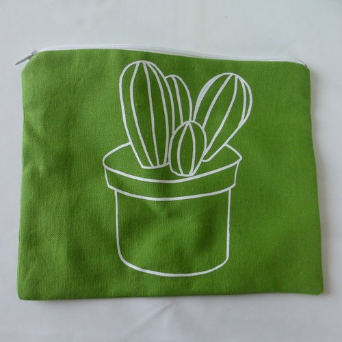 Trousse à maquillage cactus vert en coton