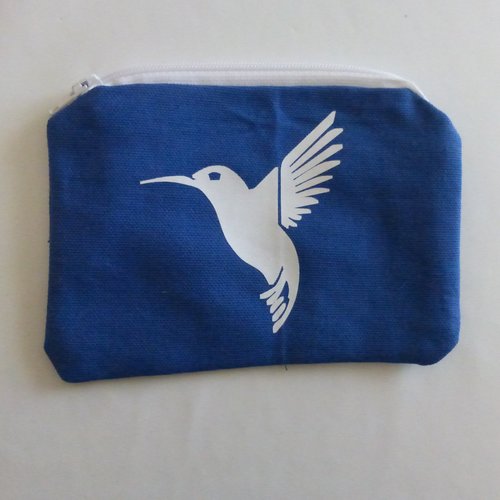 Petite pochette colibri bleu et blanc en coton