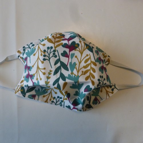 Masque barrière enfant feuilles vert émeraude et jaune moutarde