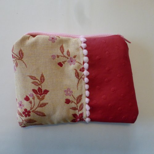 Porte cartes fleurs rouges en coton et simili-cuir