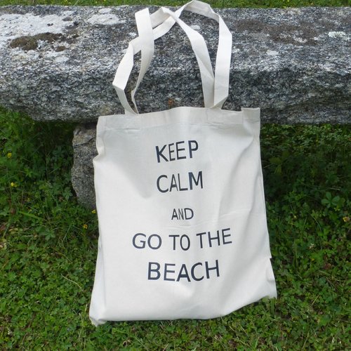 Tote bag keep calm and go to the beach plage en coton