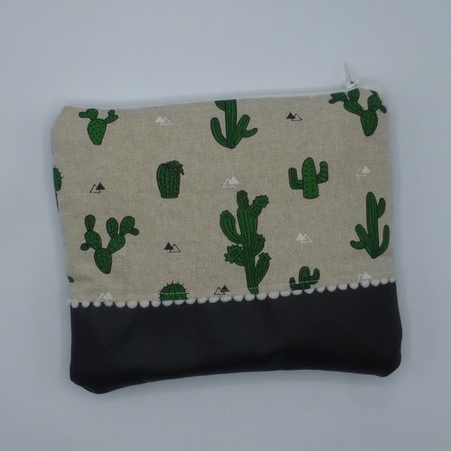 Pochette housse liseuse 6 pouces 7 pouces cactus vert et noir en coton et simili-cuir