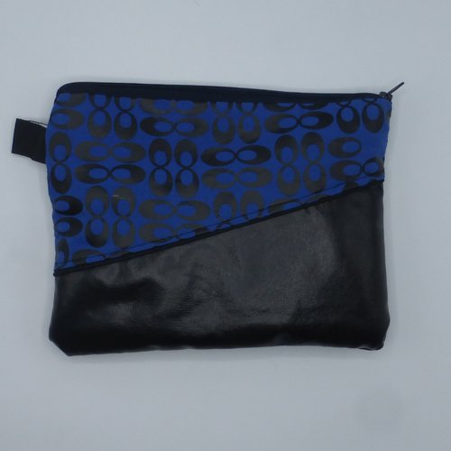 Pochette house étui pour liseuse 6 pouces 7 pouces géométrique graphique noir et bleue en coton et simili-cuir