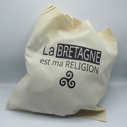 Tote bag sac triskell la bretagne est ma religion en coton