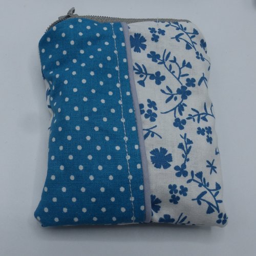 Porte monnaie fleurs bleu turquoise en coton