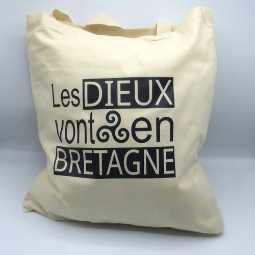 Tote bag sac triskell bretagne les dieux vont en bretagne en coton