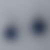 Boucles d'oreilles créoles rondes kaléidoscope vitrail bleu foncé en pâte polymère et acier inoxydable