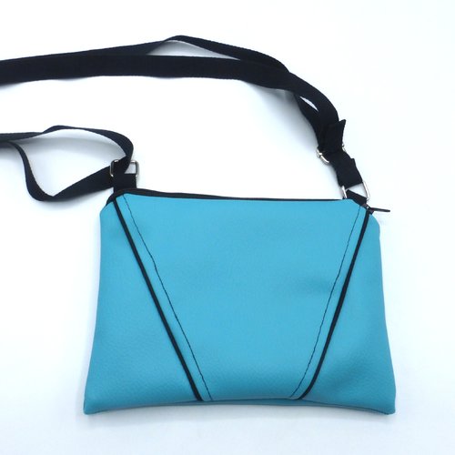 Sac pochette à bandoulière bleu turquoise en coton et simili cuir