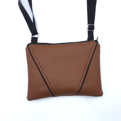 Sac pochette à bandoulière marron clair en coton et simili cuir