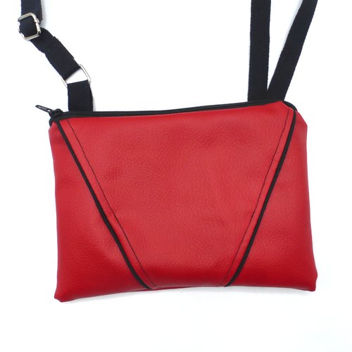 Sac pochette à bandoulière rouge en coton et simili cuir