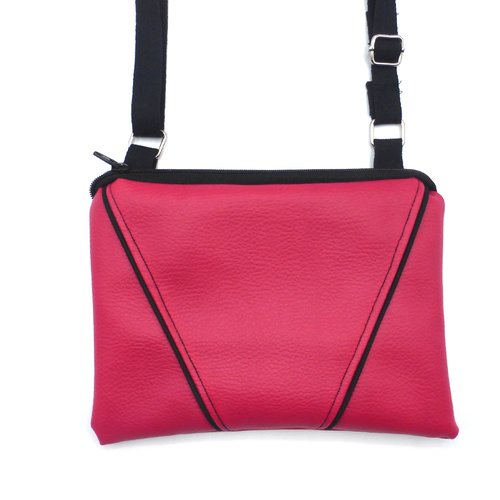 Sac pochette à bandoulière fuchsia en coton et simili cuir