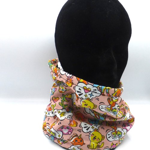 Snood motif kawaii manga style japonais en coton et polaire fille garçon enfant 3 4 5 6 7 8 ans