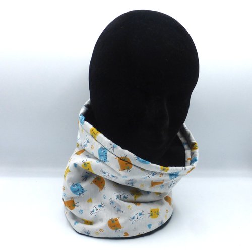 Snood chats oranges jaunes roux bleus blancs en coton et polaire fille garçon enfant 3 4 5 6 7 8 ans