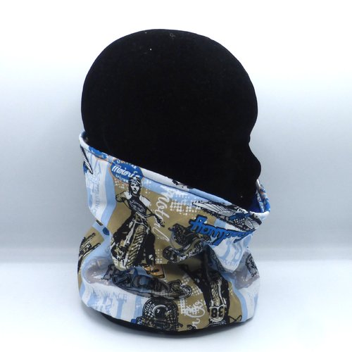 Snood bleu motos en coton et polaire garçon enfant 3 4 5 6 7 8 ans