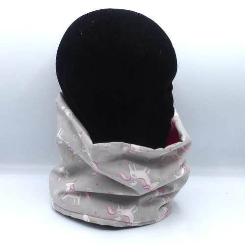Snood licornes rose gris en coton et polaire fille enfant 3 4 5 6 7 8 ans