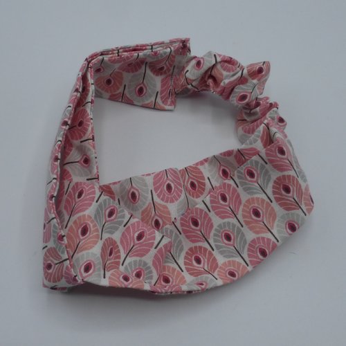 Bandeau femme plumes de paon roses en coton 57 cm