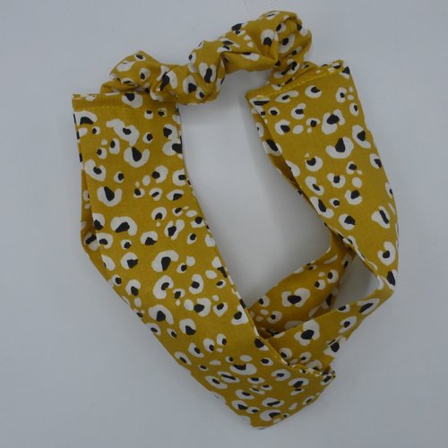 Bandeau femme peau de léopard jaune moutarde ocre en coton 57 cm