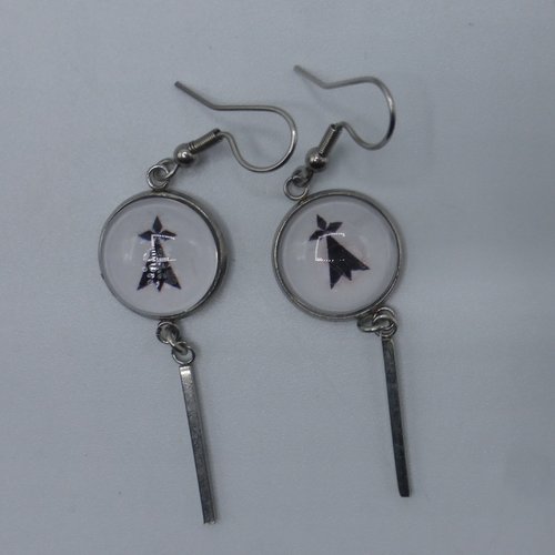 Boucles d'oreilles hermine breton bretagne bretonne en cabochon de verre