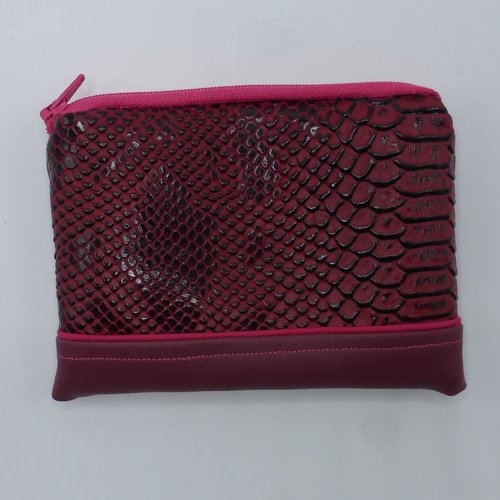 Grand porte monnaie crocodile bordeaux lie de vin rose fuchsia en coton et simili-cuir