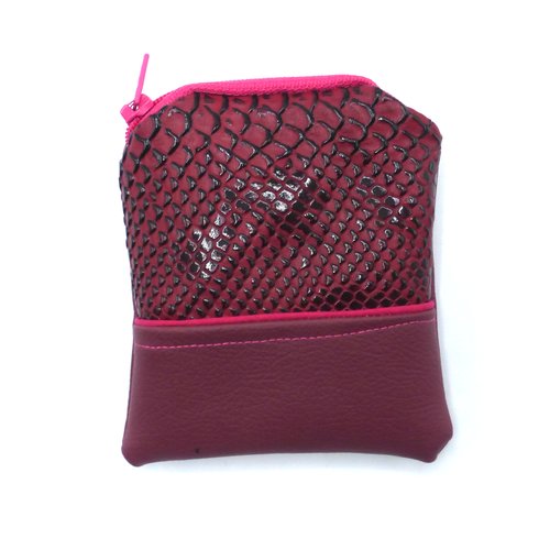 Petit porte monnaie crocodile bordeaux lie de vin rose fuchsia en coton et simili-cuir