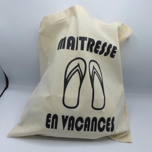 Tote bag maîtresse en vacances tongs en coton