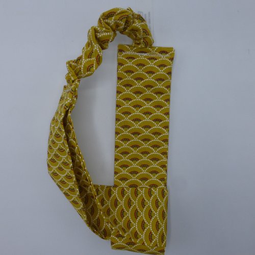 Bandeau femme éventails art déco jaune moutarde en coton 57 cm