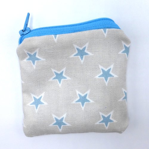 Petit porte monnaie étoiles bleu turquoise sur fond blanc en coton