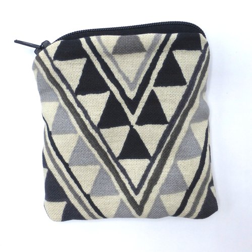Petit porte monnaie géométrique triangles gris marron en coton