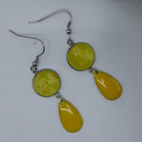 Boucles d'oreilles soleil jaune citron en pâte polymère et acier inoxydable