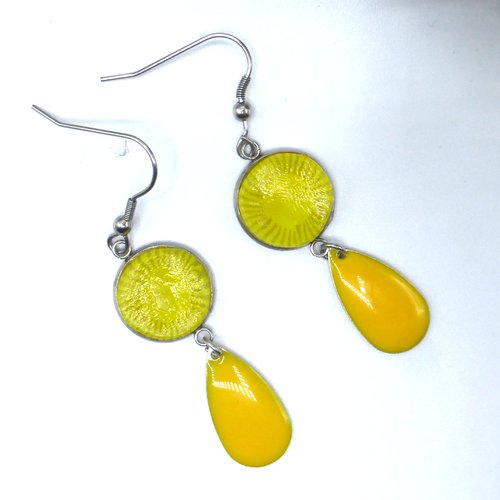 Boucles d'oreilles soleil jaune citron en pâte polymère et acier inoxydable