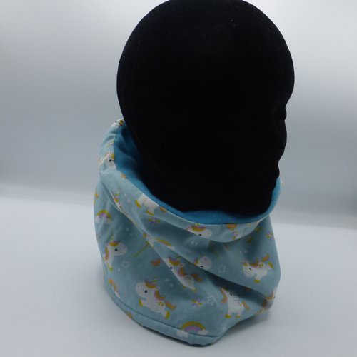Snood licornes bleu turquoise en coton et polaire fille enfant 3 4 5 6 7 8 ans
